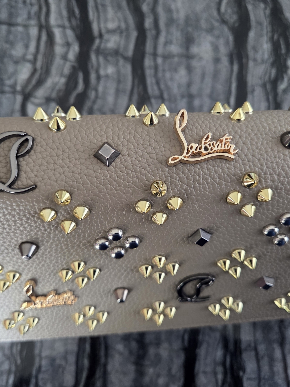 Christian Louboutin Leather Studded Clutch Beige